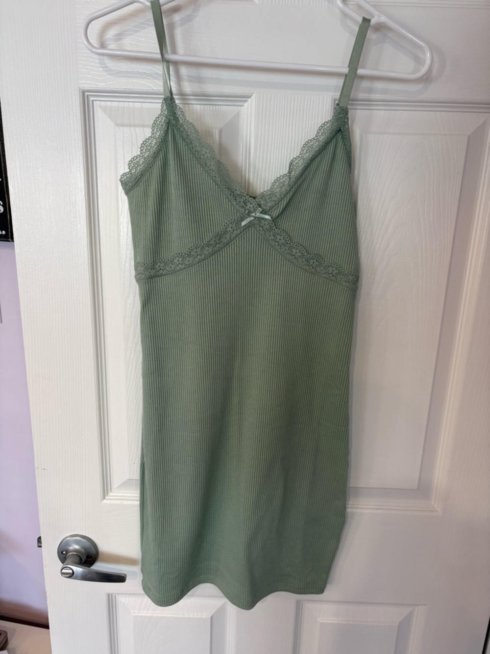 Divided Sage Green Ribbed Lace-Trim Slip
